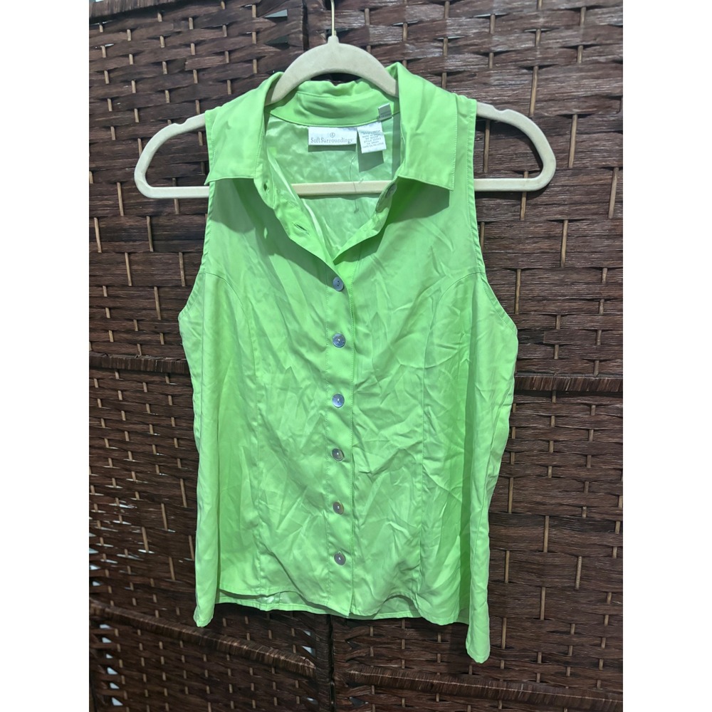 Soft Surroundings Sleeveless Button Down Top Chartreuse Green Shirt Blouse‎ M